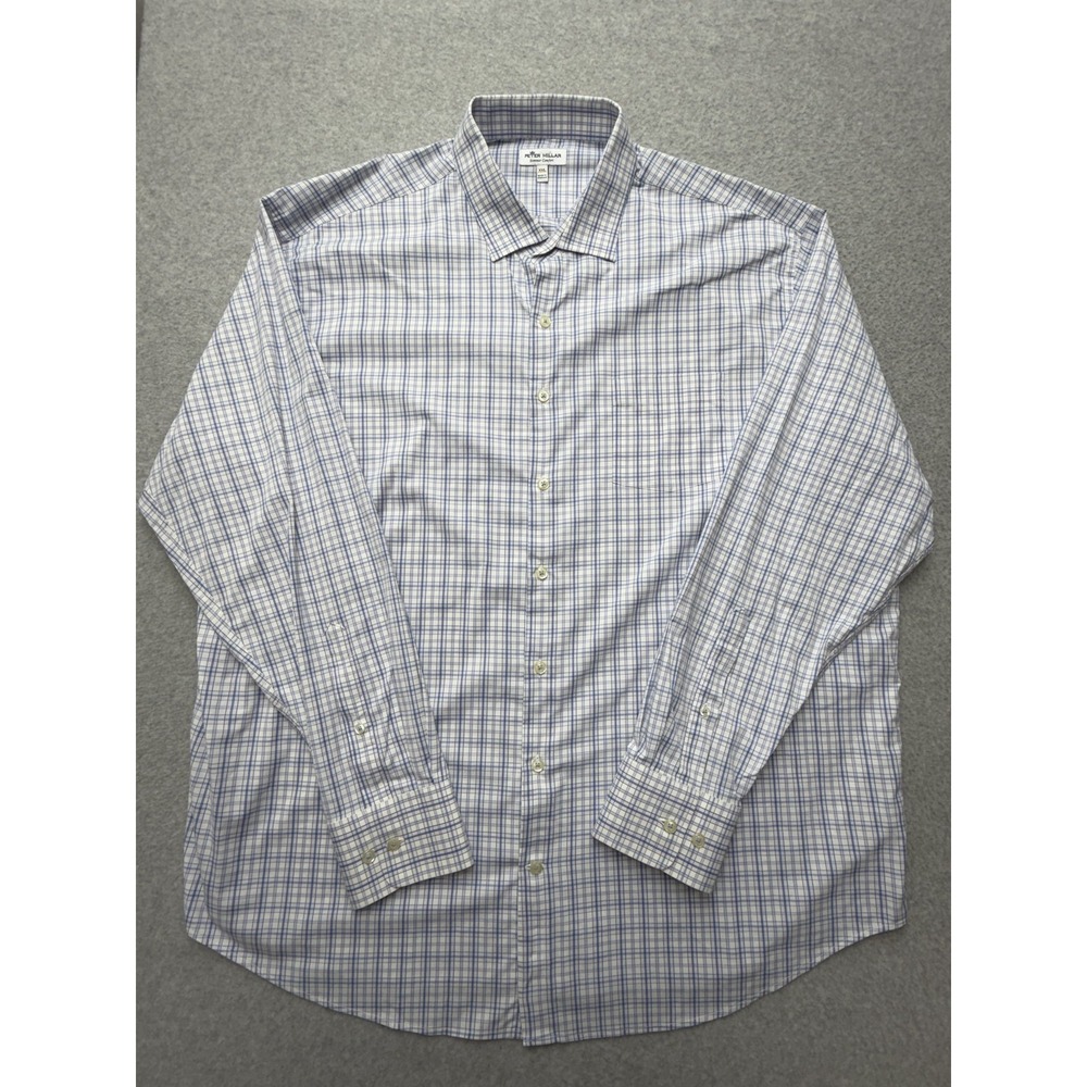 Peter Millar Shirt Mens 2XL Blue Plaid Long Sleeve Button Summer Comfort Casual